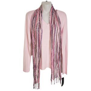 Notations Woman Sweater Small Pink Pullover Long Sleeve VNeck Knit Acrylic Scarf
